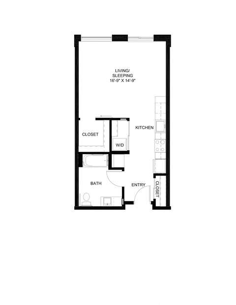 Floor plan for studio, 1 bath, 560 sqft